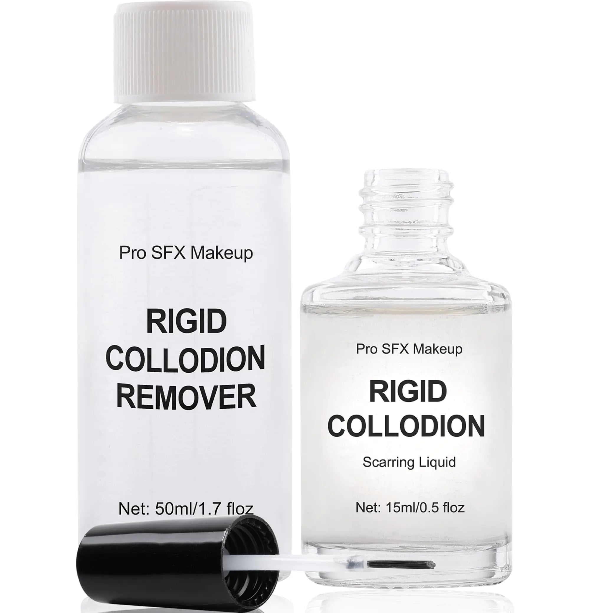 CCbeauty Halloween Rigid Collodion and Remover Combo Kit(0.5 fl oz + 1.7 fl oz) Scarring Liquid with Brush Liquid Scar Makeup Special Effects FX Scar Makeup for Stage Cosplay Costume Film Theatre