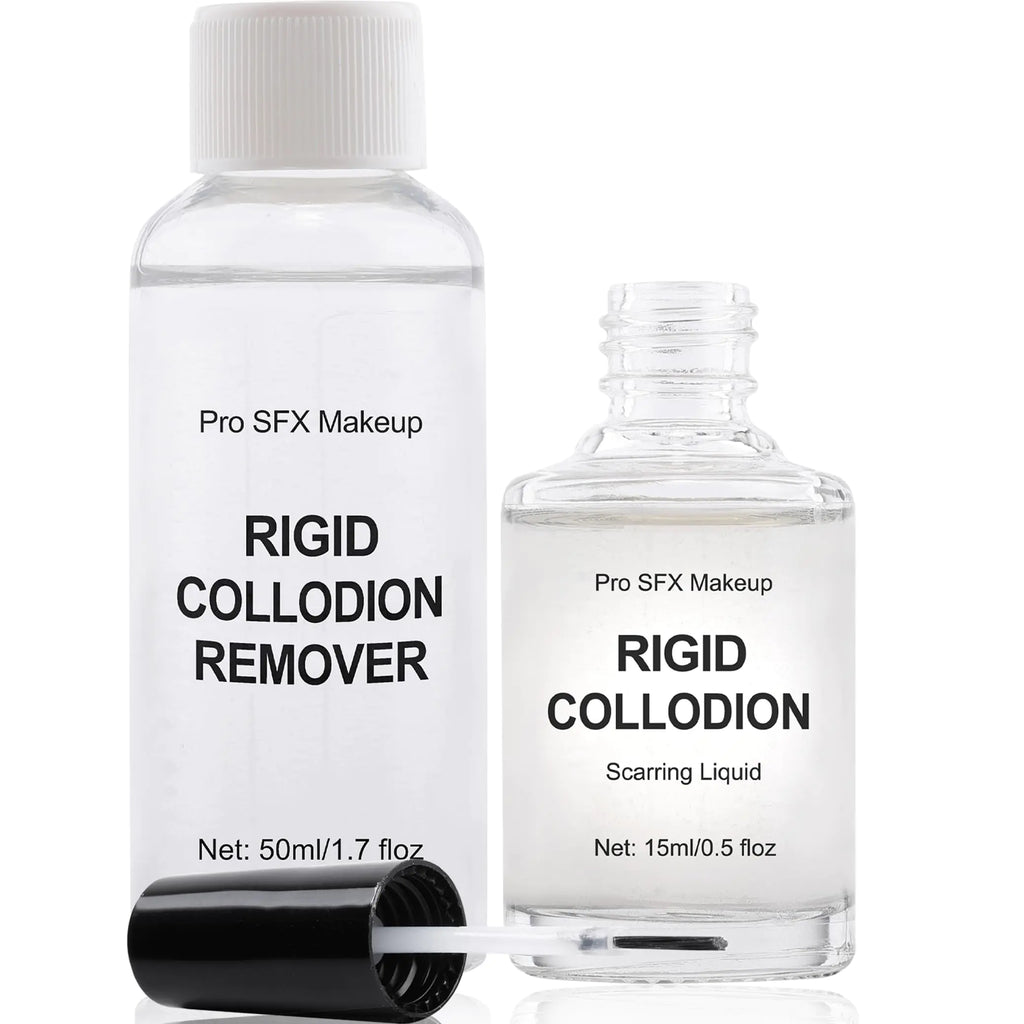 CCbeauty Halloween Rigid Collodion and Remover Combo Kit(0.5 fl oz + 1.7 fl oz) Scarring Liquid with Brush Liquid Scar Makeup Special Effects FX Scar Makeup for Stage Cosplay Costume Film Theatre