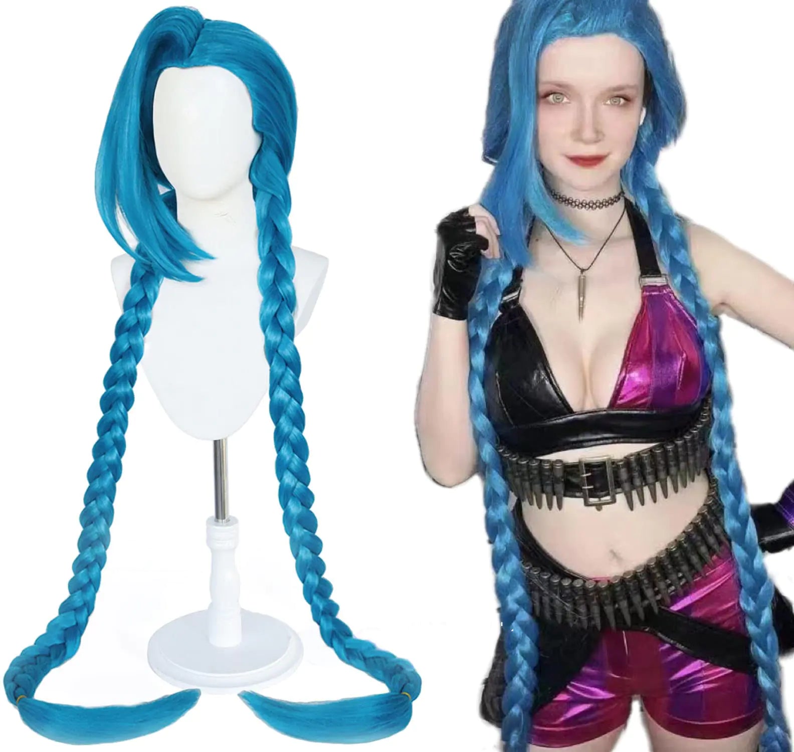 HUNIGIR Blue Cosplay Wig Blue Braid Wig Long Blue Anime Wig with Bangs for Women Synthetic Halloween Cosplay Costume Wig (Blue)