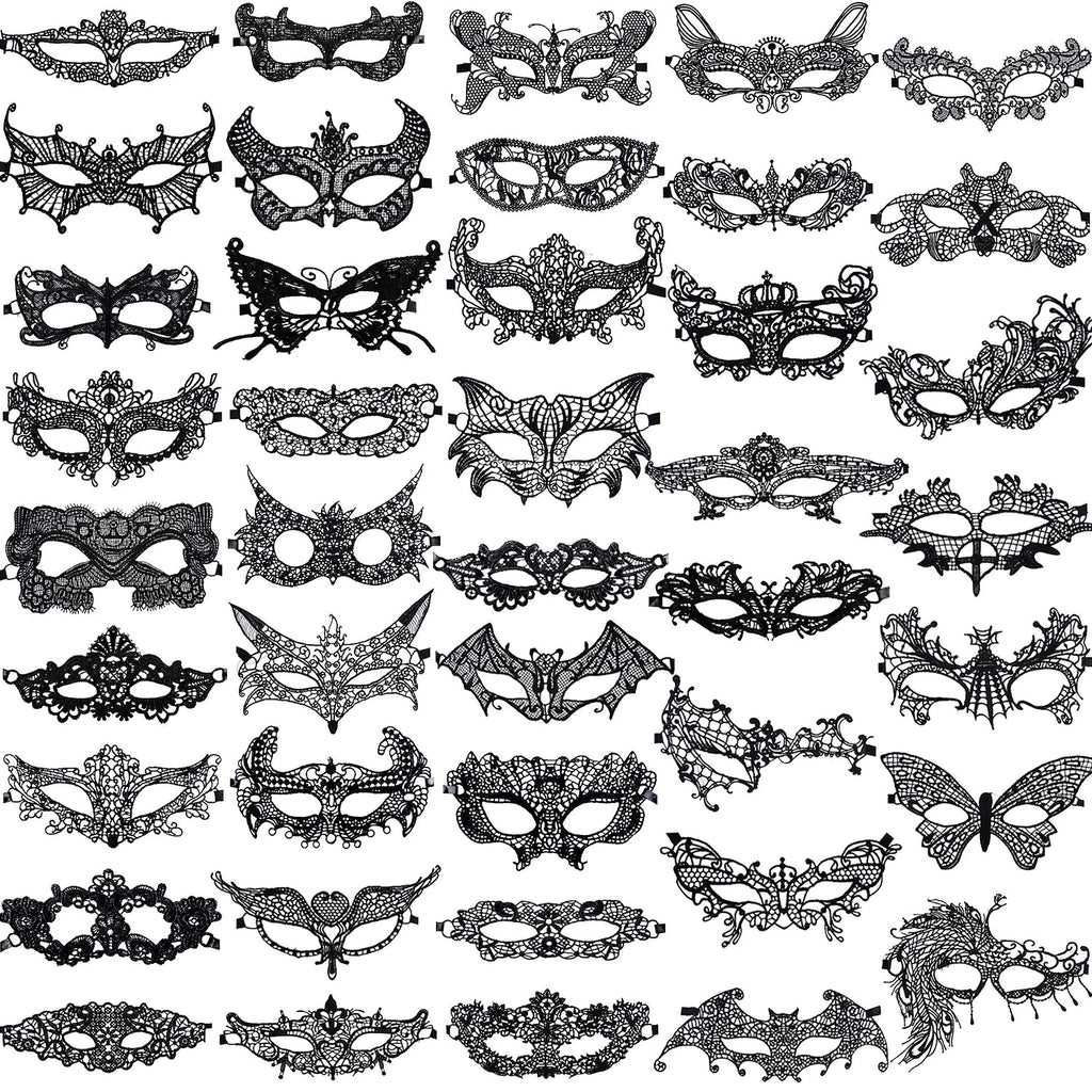 SIQUK 42 Pieces Masquerade Masks Black Lace Mask Women Party Ball Venetian Masks