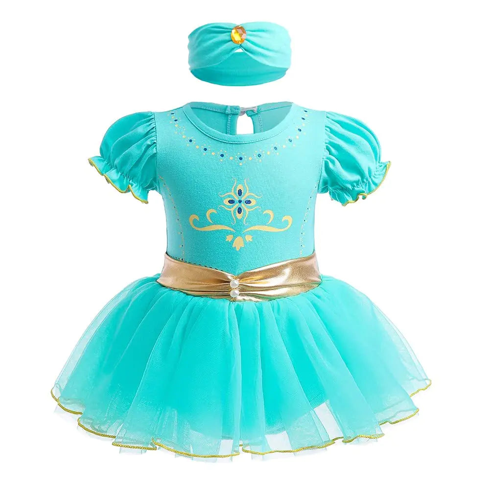 HOIZOSG Baby Girls Jasmine Princess Costume Aladdin Halloween Outifts Birthday Bodysuit Romper Tutu Dress w/Headband 70
