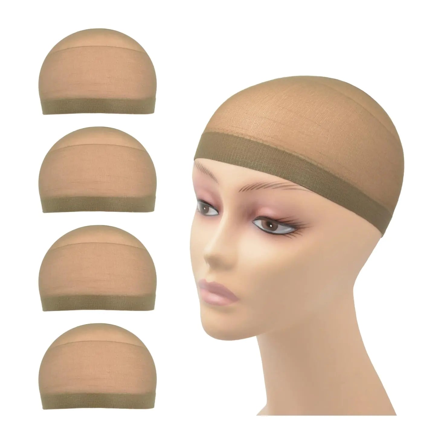 YTBYT 4 Pcs Wig Caps Stretchy Nylon Wig Stocking Caps for Women Men Kids (Nylon Wig Cap Light Brown)